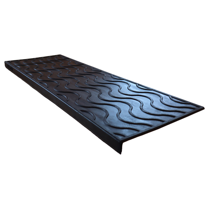 Waves Black Rubber Non-Slip Stair Treads - 9.75" x 29.125" - 6 Pack