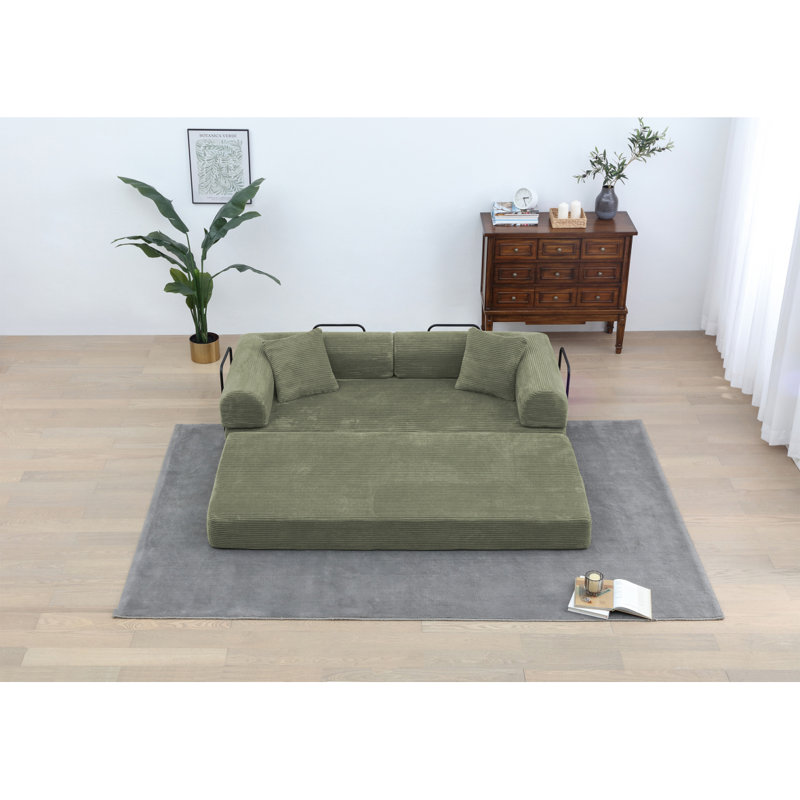Boneless Corduroy 78.5" Folding Convertible Out Sleeper Sofa Bed, Olive Green