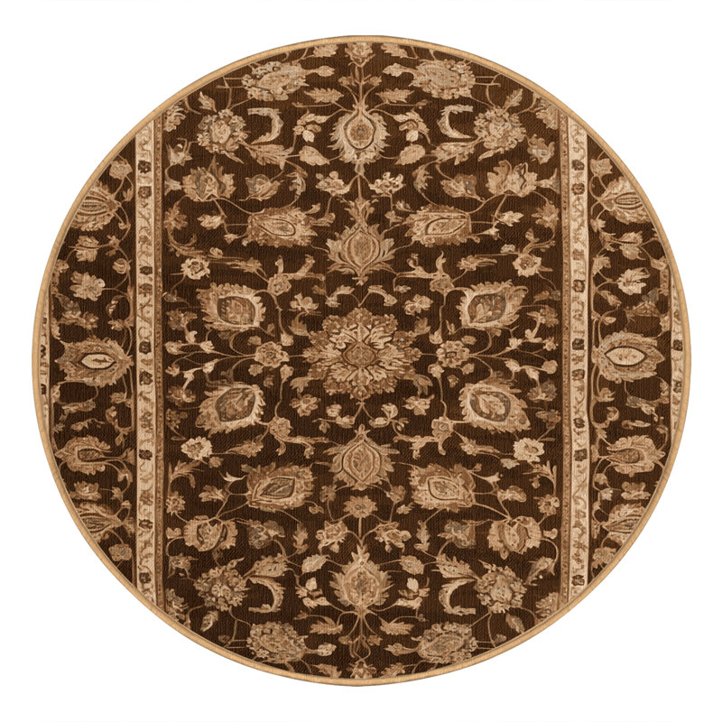 Machine Washable Persian Brown Area Rug, Round 3'