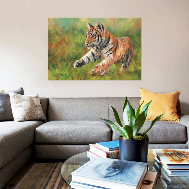 « tiger cub running », impression sur toile, H 8 po x l 12 po x P 0,75 po, Toile tendue, Pas de tapis