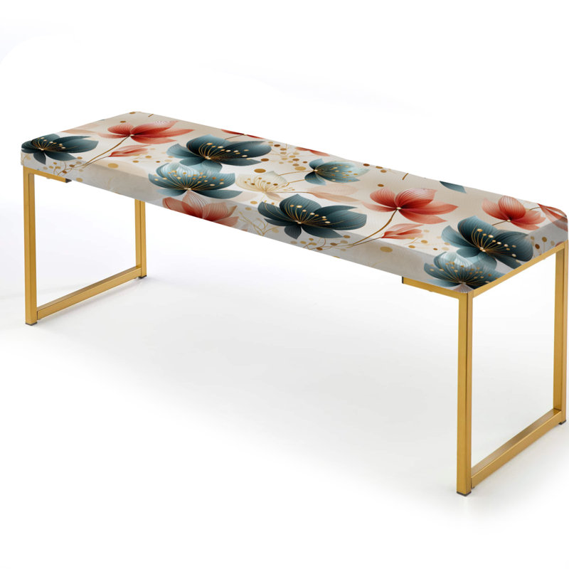 Teal Coastal Harmony Floral Pattern - Floral Upholstered Gold Bench