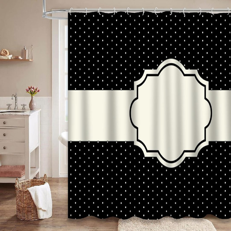 Rideau de douche blanc à pois blancs avec 12 crochets, L 72 po x l 84 po