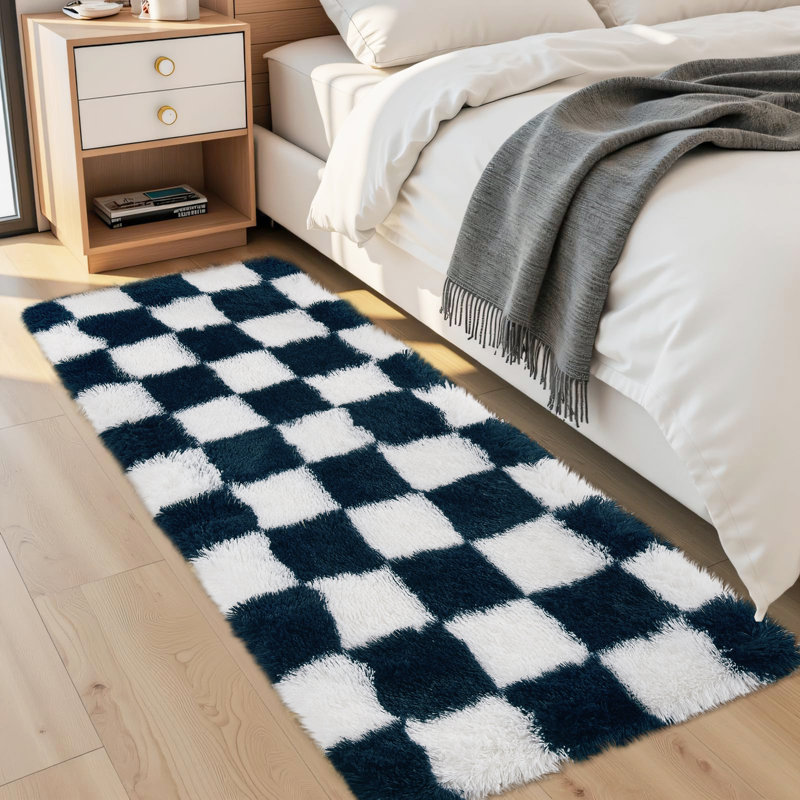 Soft Fluffy Large Rugs for Living Room Shaggy Area Rug Non Slip Modern Checkered Luxury Shag Plush Carpet for Kids Room Bedroom Dorm Home Decor