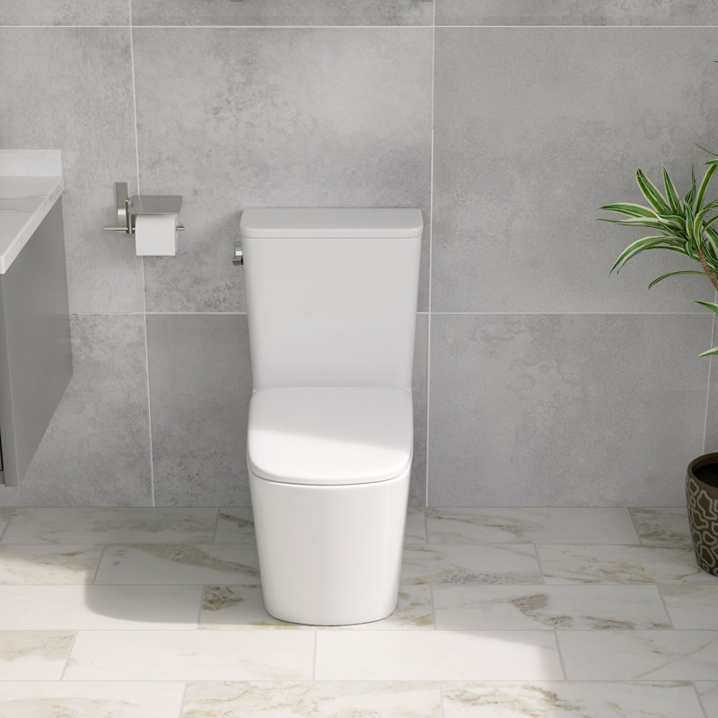 Toilette allongée une pièce avec toilette encastrée à haut rendement pour un montage au sol peu encombrant (siège à fermeture en douceur inclus)