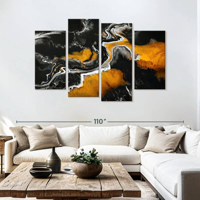 Avery Gold And Black Abstract, 54" H x 84" W