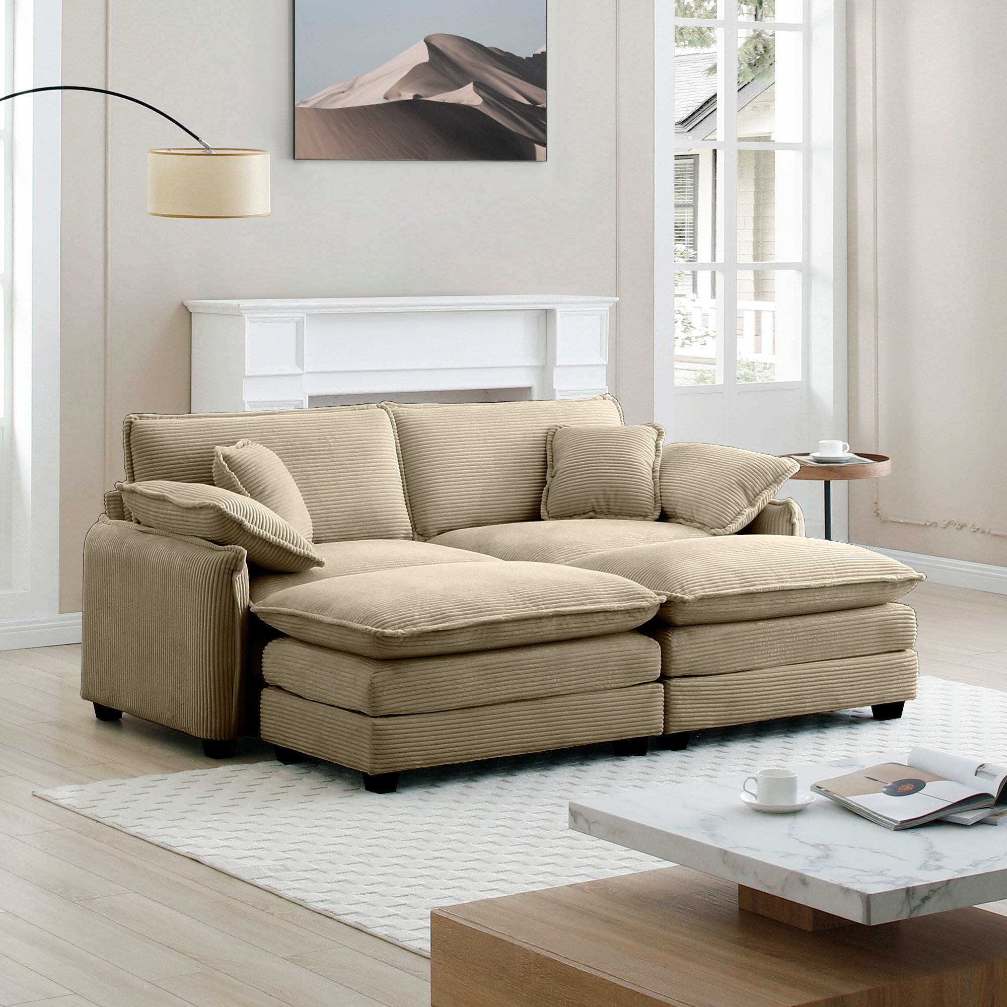 Kaoruko Two-Seater Theater Sofa With 2 Footrest, 2-Seater Sofa With Ottoman For Small Living Spaces