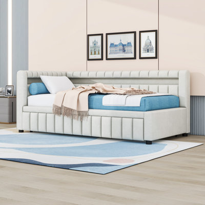 Twin XL Upholstered Daybed with USB Ports, LED Lighting and Trundle