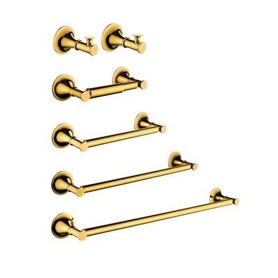 Wall Mounted 6 Piece Bathroom Towel Rack - Brass For Performance. To Everyday Scratches, Corrosion, And Tarnish. Golden Flashing. Straightforward Installation. Ideal Bathrooms, Outdoor Showers,