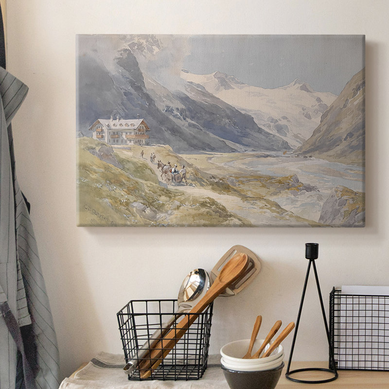 Vallée alpine avec Hotel-Edward Theodore Compton-Toile tendue avec châssis-c. Fin du 19e siècle / début du 20e siècle, 8 x 12