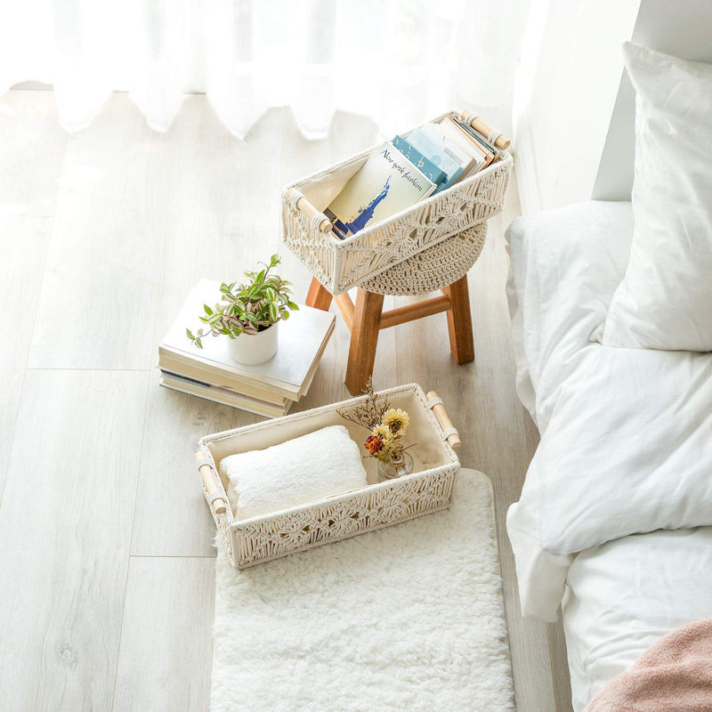 Macrame Storage Baskets Boho Decor Box Handmade Woven Decorative Countertop Toilet Tank Shelf Cabinet Organizer