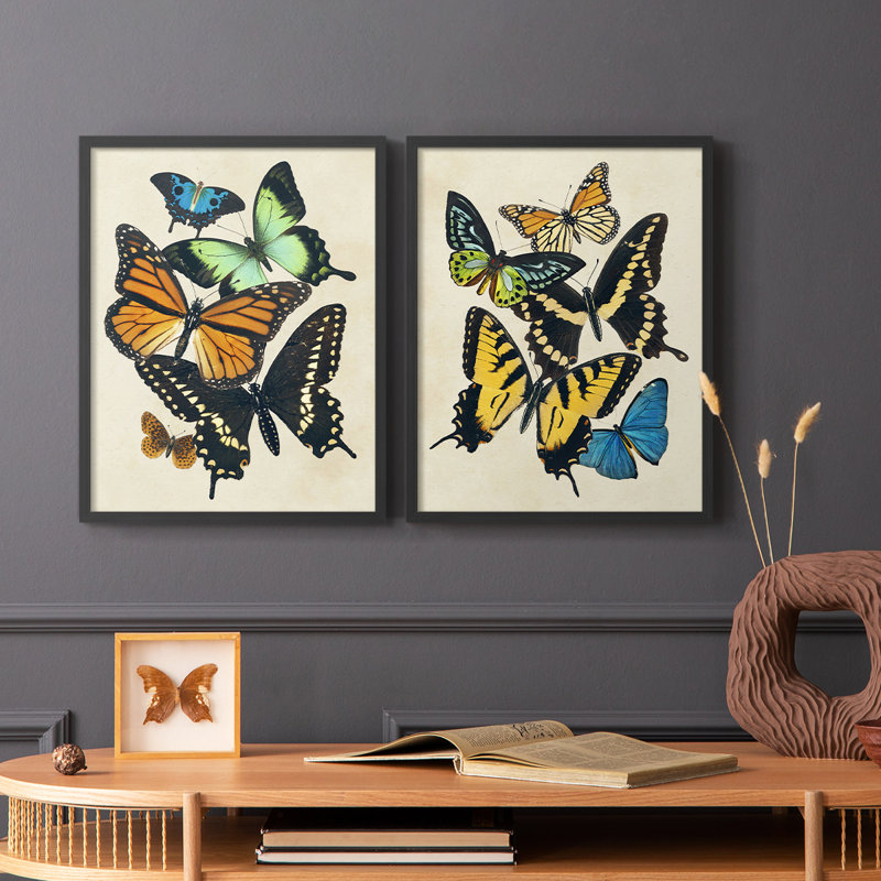 «Collage Butterflies I-Premium», reproduction encadrée prête à accrocher - aucun clou requis - aucun clou requis