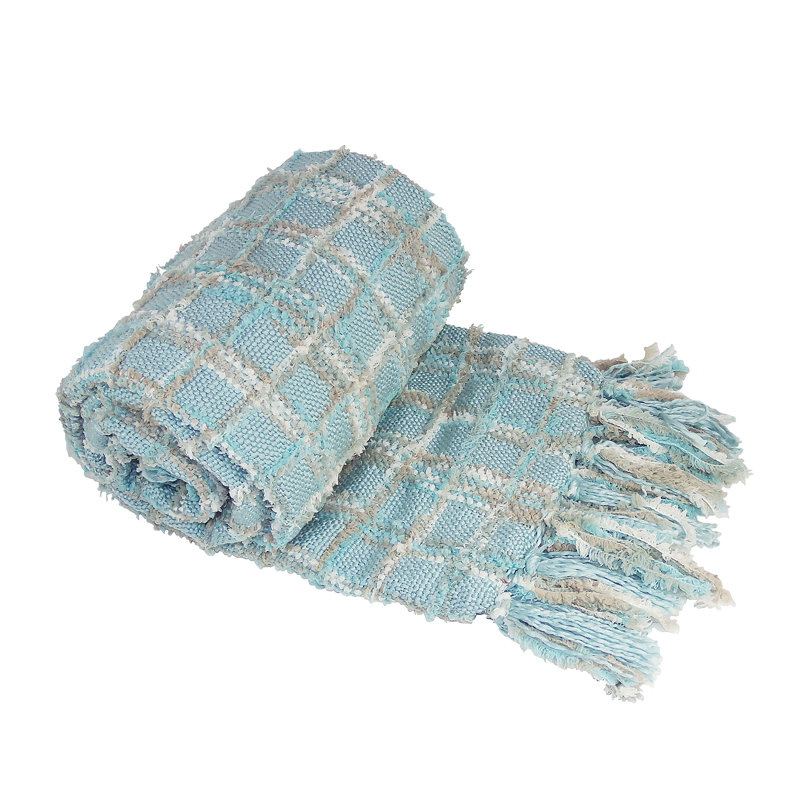 Jeté tricoté en chenille multicolore, 60 po x 80 po, Bleu pâle