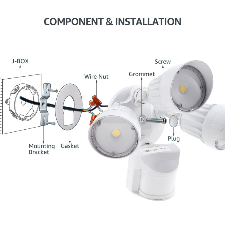 LEONLITE Lumières de sécurité LED Dusk to Dawn, projecteur d'extérieur à  double tête réglable avec cellule photoélectrique, 20 W (équiv. 150 W),  emplacement humide, répertorié ETL et DLC, 