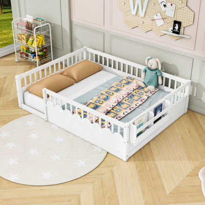 Wooden Kids Floor Bed With Light