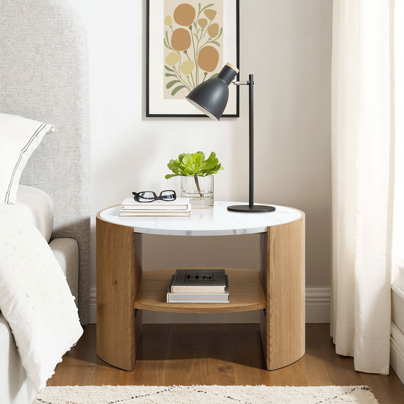 23.6'' Modern Coffee Table, Marble-Style Top Wood Storage Coffee Table for Living Room