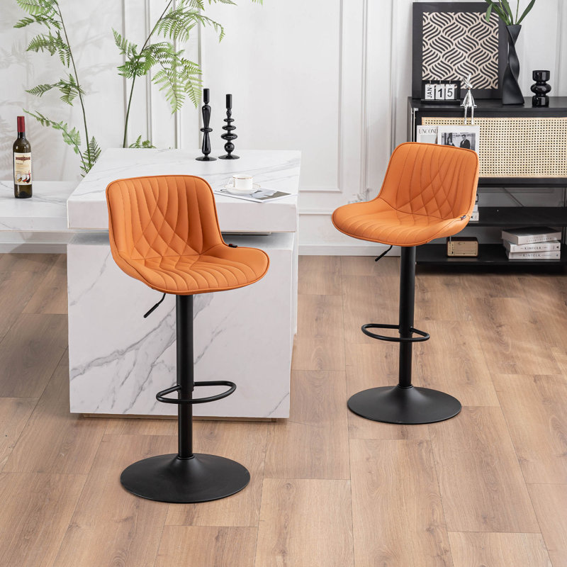 Mahirah Swivel Upholstered Adjustable Height Counter Stool with Metal Frame, Camel