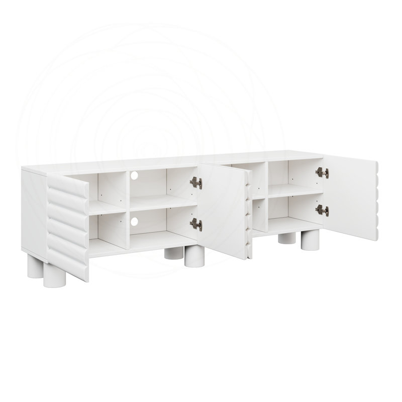 Modern Wavy Door TV Stand for TVs up to 75", Cream Media Console with 4 Cabinets, Adjustable Shelves & Cable Management for Living Room