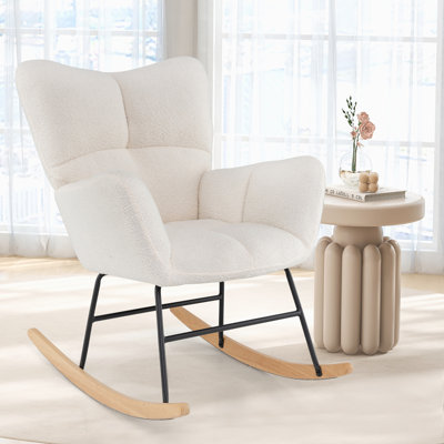  Chaise berçante de chambre de bébé avec dossier confortable et base en bois massif avec accoudoirs pour le salon