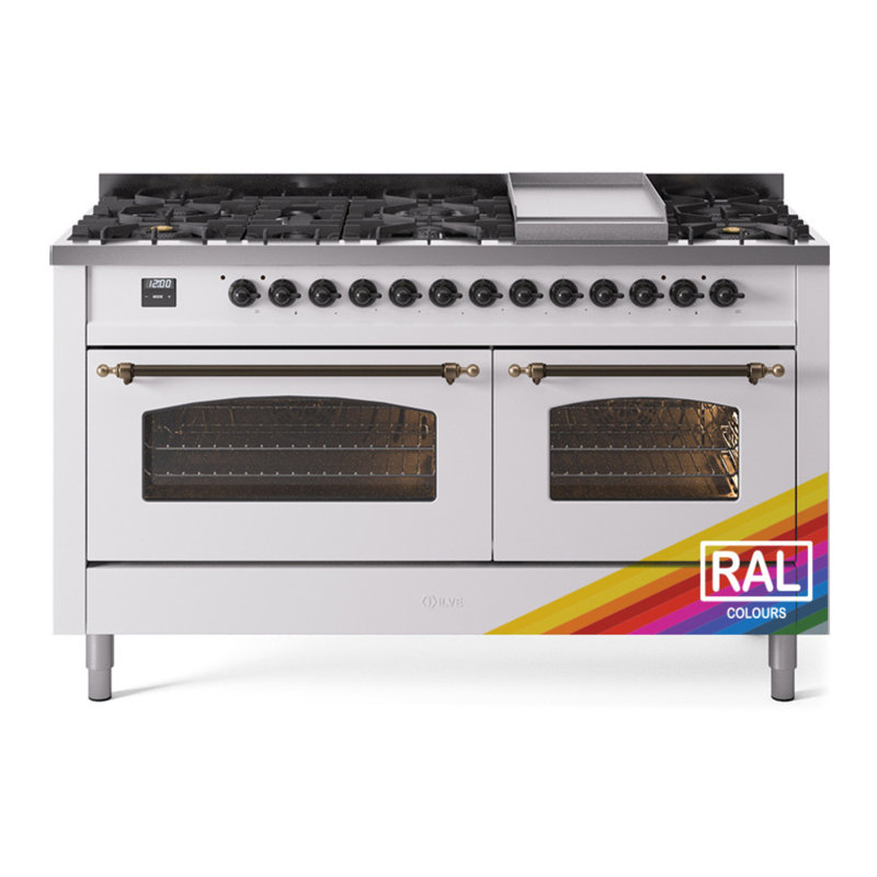 ILVE Nostalgie II 60 Dual Fuel Range, 9 Burners, Griddle, Natural Gas, RAL Color/Bronze