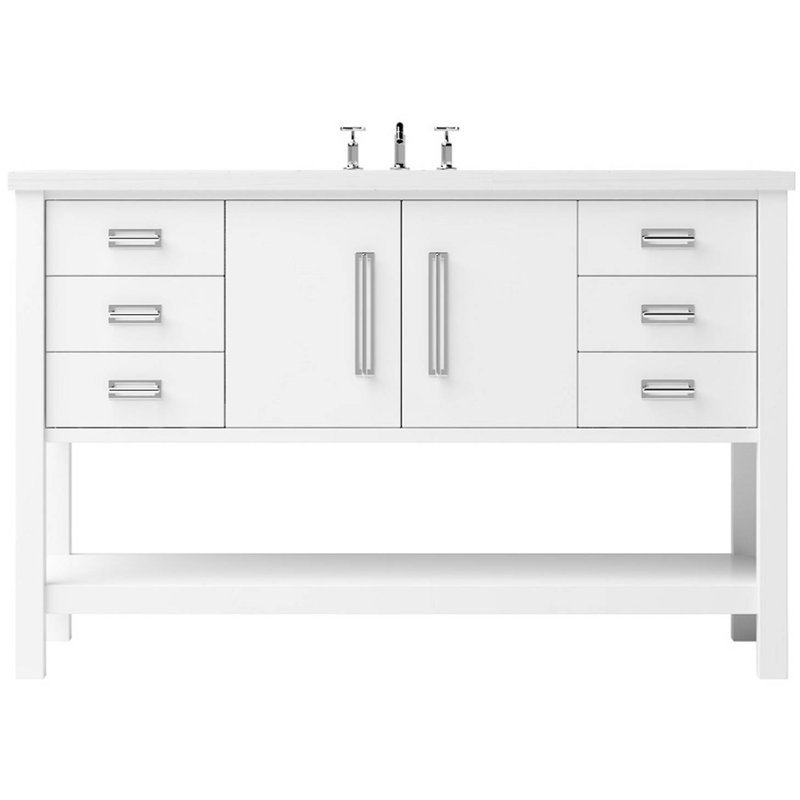Meuble-lavabo simple très large Kiawah, Blanc pur, Chrome poli, 48"