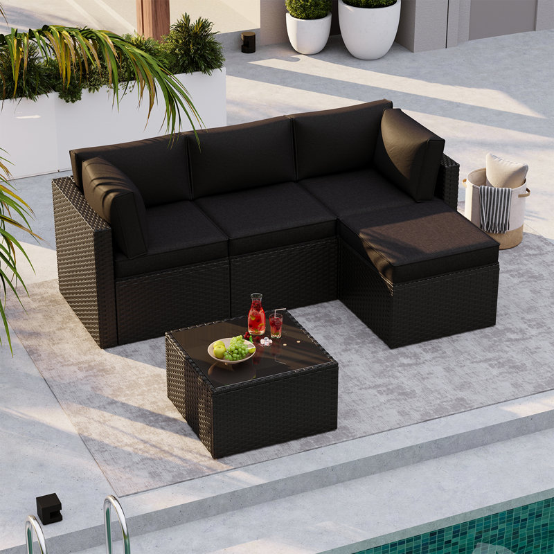 9-Piece Outdoor Cushion Set, 4" Thick Seating Group Cushion Cover, Water-Repellent Patio Sofa Cushion Replacements, Black