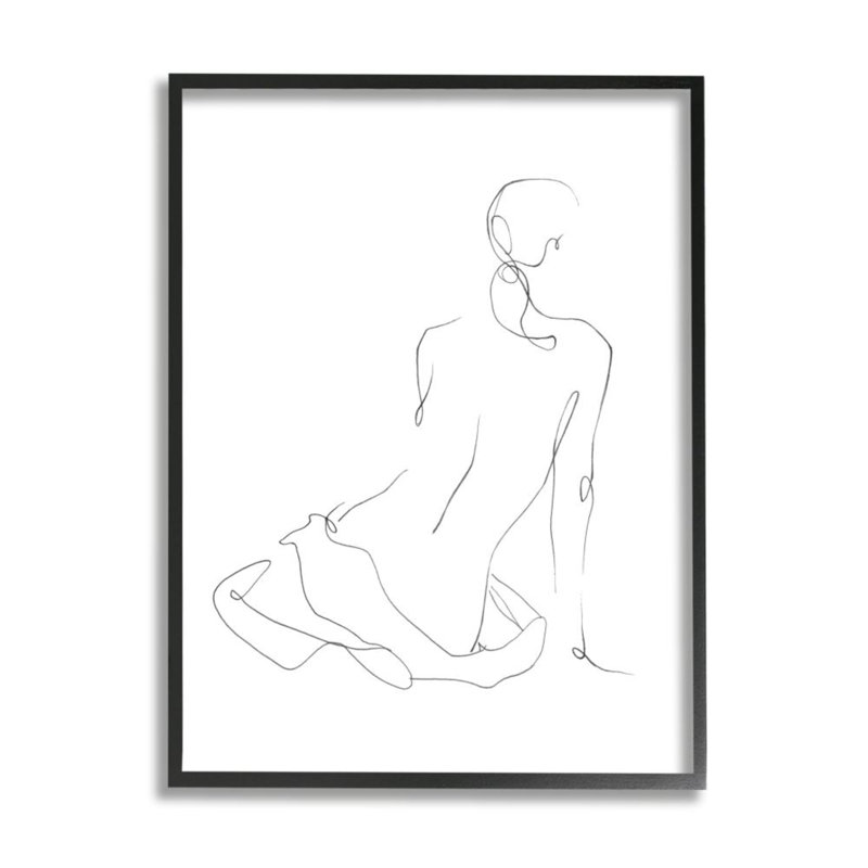 Esquisse de dessin minimaliste féminin par Ethan Harper - reproduction d'art, H 20 po x l 16 po, Cadre noir
