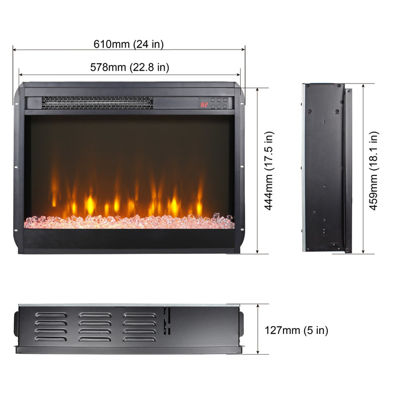 Electric Fireplace Insert 23 Inch - Crystal & Realistic Flame, 1400W Heat, Remote Control, Overheat Protection 23" 11 Temperature Settings, Protected, Infrared Control