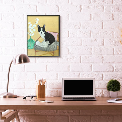 « dog on chaise yellow green pet » par catherine b, reproduction d’art