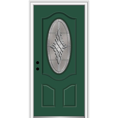 Petite porte d'entrée ovale de luxe à 2 panneaux en fibre de verre Grace sur les deux côtés avec cadre 4-9 / 16 po