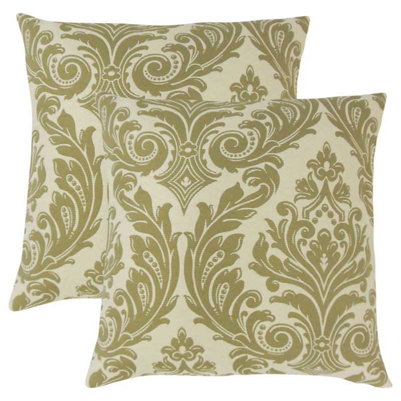 Damask Feather Reversible Throw Pillow, Celery