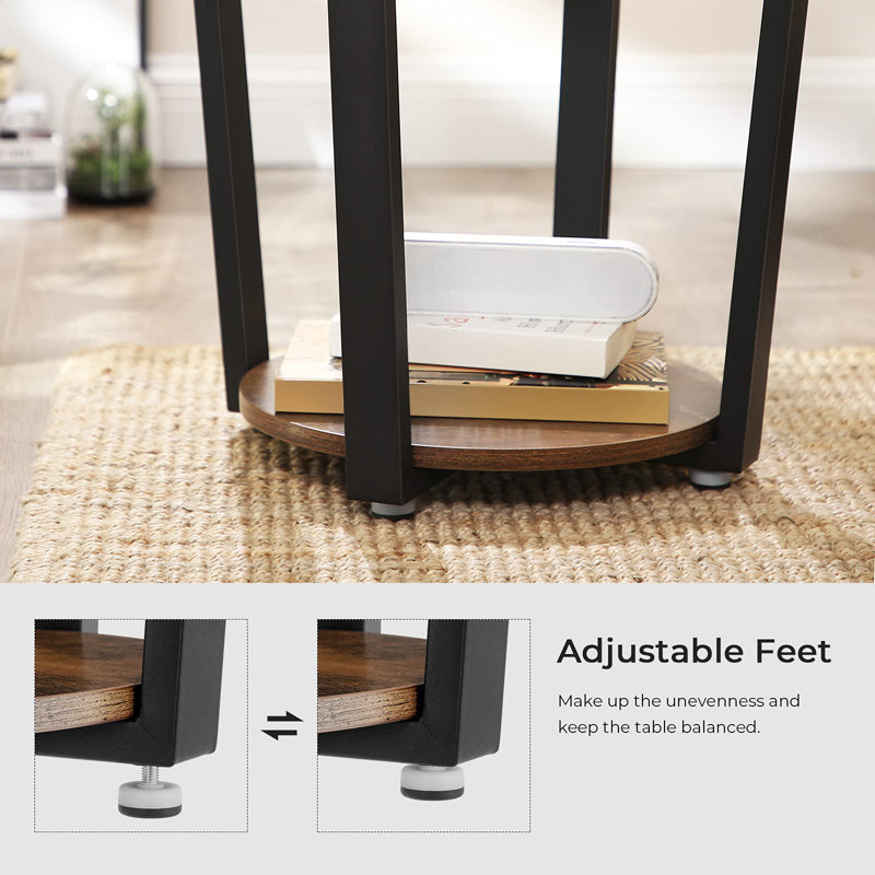 Rustic Brown and Black Round Wood Metal End Table
