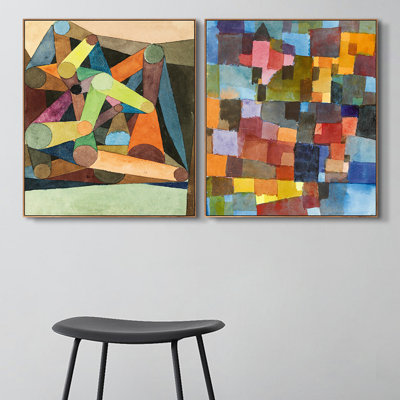 Encadré sur toile, estampe numérique 2 pièces, série # 04 par Paul Klee, art mural, décorations de bureau à domicile