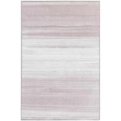 Abstract Machine Washable Polyester/Cotton Area Rug in Cream/Ivory