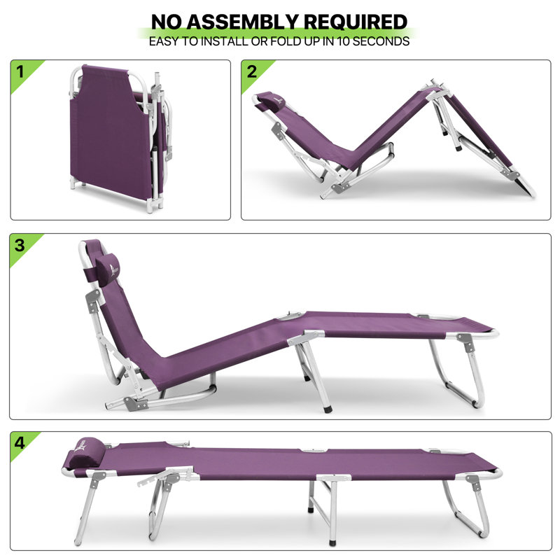 Purple Adjustable Folding Camping Cot with Pillow and Carry Bag