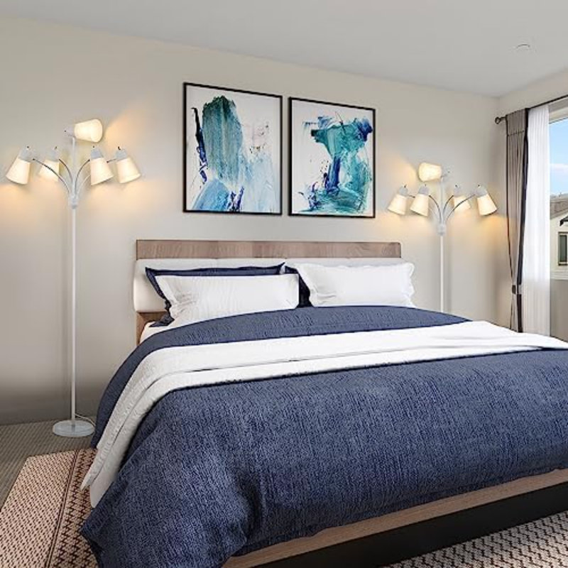 Floor Lamp, Medusa Multi Head Modern Tall Standing Light Fixture, Rustic Adjustable Gooseneck LED Reading Light For Living Room, Bedroom, Kids 5 White & Colored Lamp Shades, White