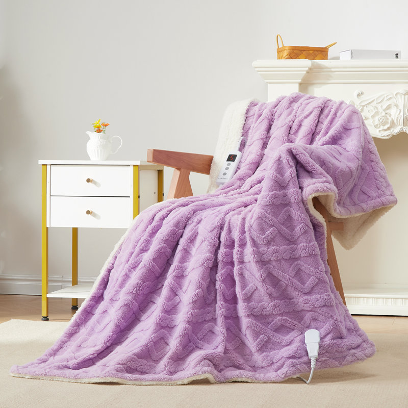 Jeté chauffant avec 10 niveaux de chauffage et 10 réglages de temps, L 100 po x l 90 po, Mauve