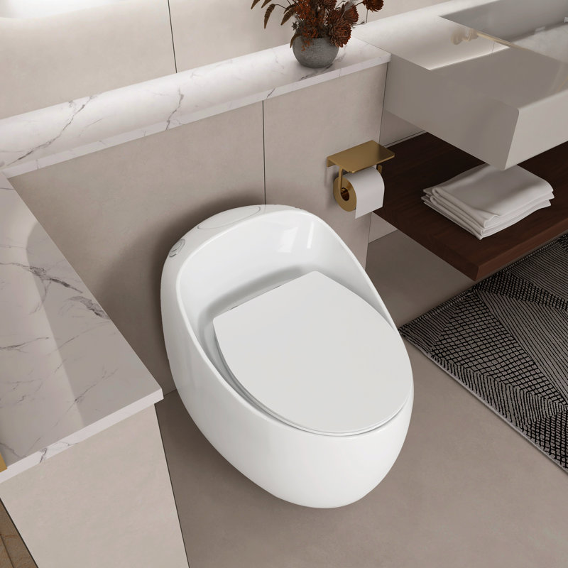 1.28 Single Flush Glossy White Ceramic Toilet - Egg Shape, Construction, Bathroom Upgrade Egg-Shaped Flush, Scratch, Easy Cleaning