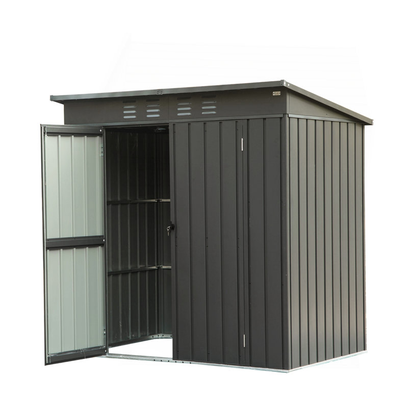 Backyard Storage Shed With Sloping Roof Galvanized Steel Frame Outdoor Garden Shed Metal Utility Tool Storage Room With Latches And Lockable Door (6X4ft, Dark Gray)