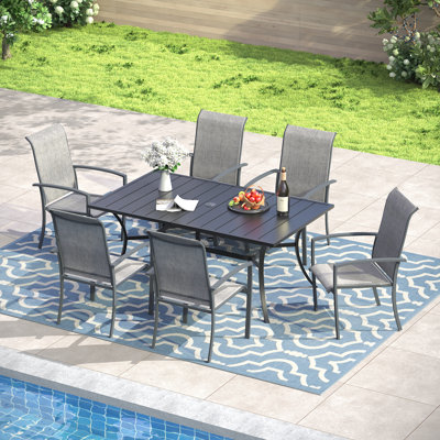 Outdoor Rectangular 6-Person Dining Set With Stackable Textilene Chairs