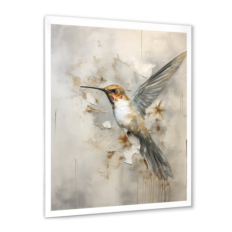 Fluttering Floral Hummingbird II, White Single Picture Framed, 44" H x 34" W x 1.5" D