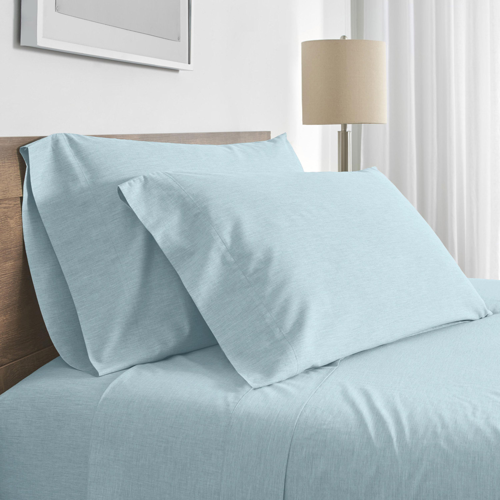 Modern Living 300 Thread Count 100% Cotton Sateen Sheet Set, Soft Aqua, Twin XL Flat Sheet + 1 Fitted Sheet + 1 Pillowcase