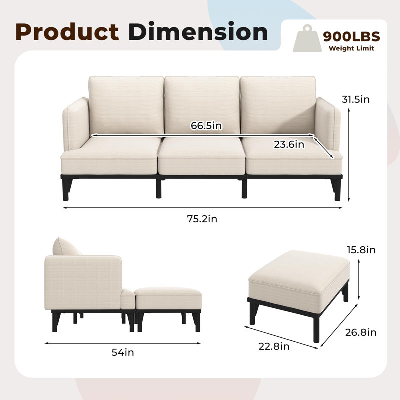 3 Seater Linen Blend Sofa