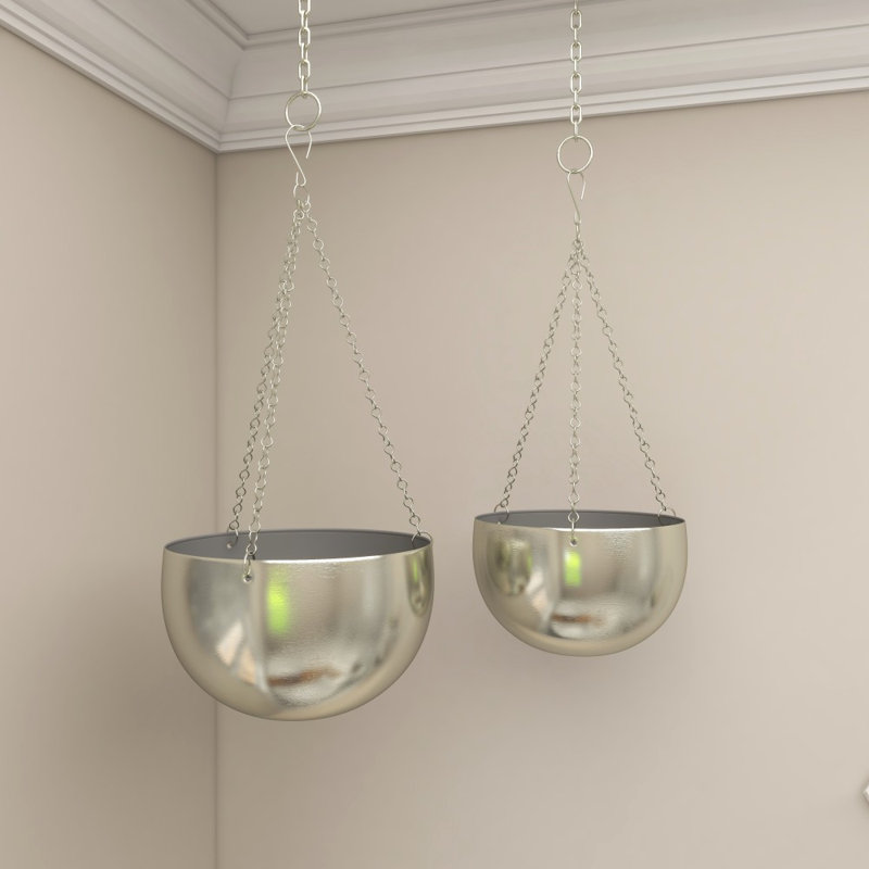 Benally Iron Hanging Dome Wall Planter, Nickel