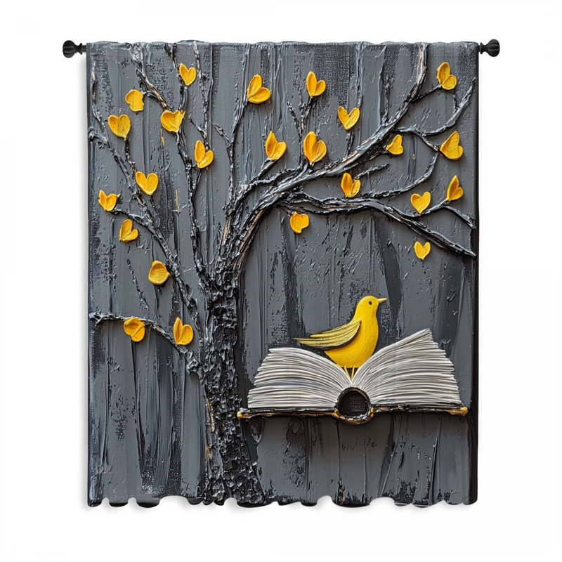 Oiseau et livre, rideaux occultant et occultant - 1 panneau, L 50 po x L 84 po