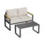 Ensemble de conversation moderne 2 pièces en aluminium pour patio, canapé 2 places + table basse - Structure résistante aux intempéries et à la rouille - Coussins épais lavables - Montage facile