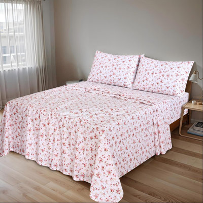 Bouquet Patterned Plus-Size Four-Piece Cotton Bedding Set, Made Of Combed Cotton For Cool And Breathability, With 16-Inch Deep Pockets, Soft And Durable.