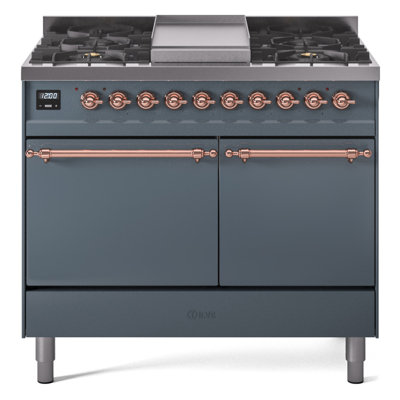 ILVE Nostalgie II Series 40 inch Dual Fuel Range with 6 Sealed Burners, Griddle (Solid Door)