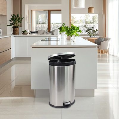 10.5-Gallon/40L Stainless Steel Trash Can, Fingerprint-Proof with Removable Inner Bucket and Soft-Close Pedal, for Kitchen & Office