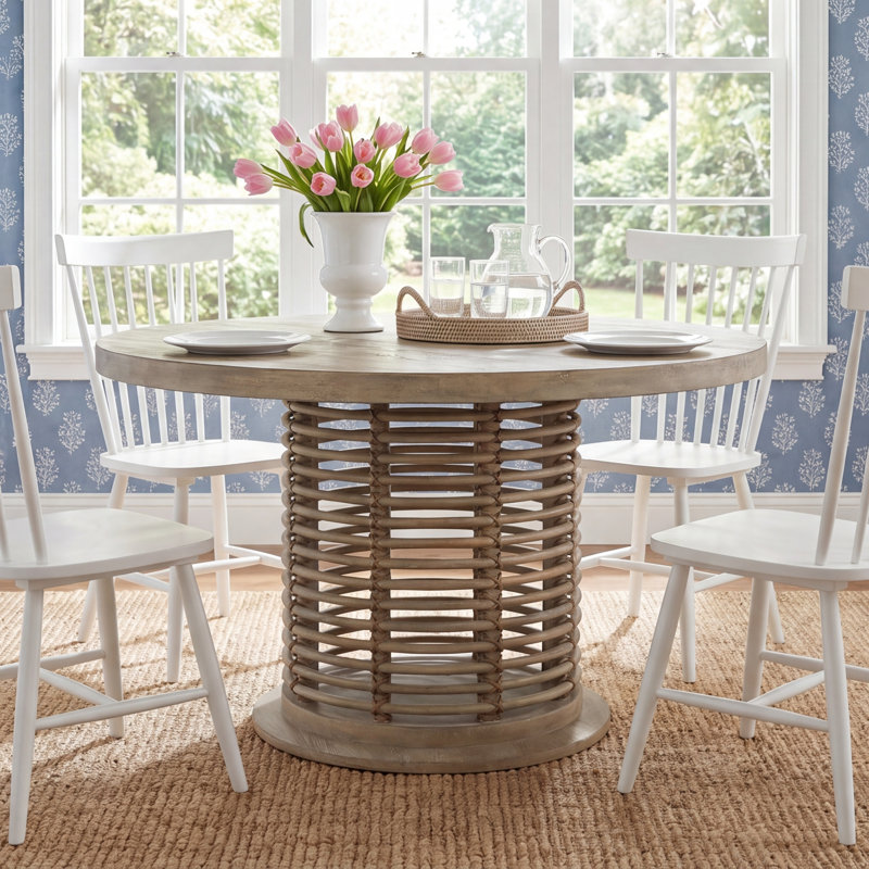 Surfrider 48in Rattan Round Dining Table, Natural, 48" W x 48" L
