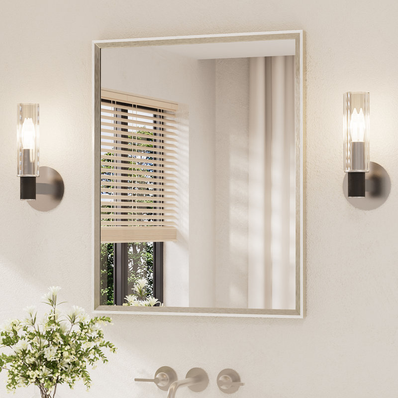 Miroir de salle de bain rectangulaire, Nickel brossé, 24 po x 30 po